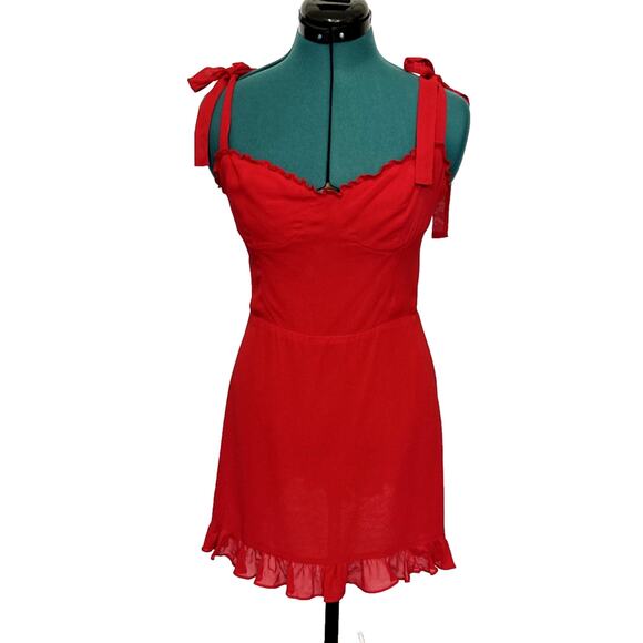 Reformation Dresses & Skirts - NWT Reformation Christine Red Mini Dress Sz 10 Petite Tie Strap Ruffle Hem